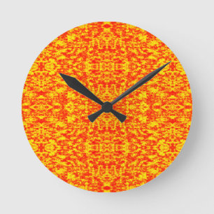 Reloj Redondo Mediano Abstract Fractal In Red And Orange