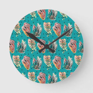 Reloj Redondo Mediano Abstract Graphic Cactus Succulent Pattern