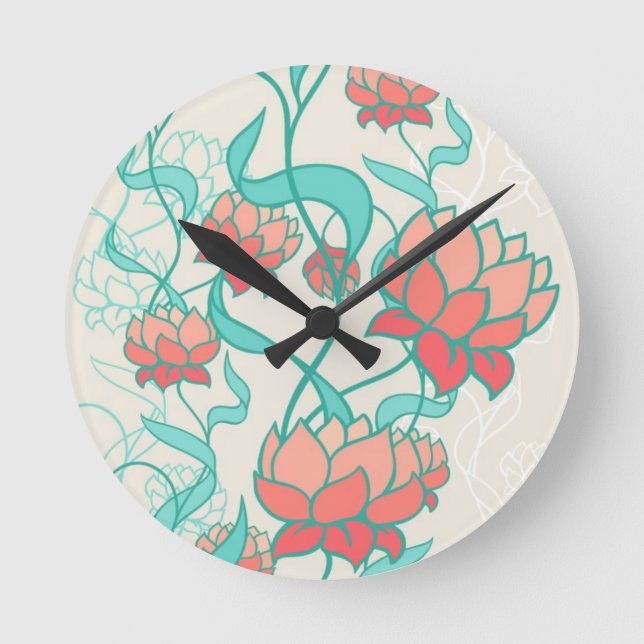 Reloj Redondo Mediano Abstract Lotus Pattern (Anverso)