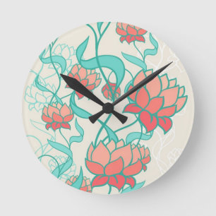 Reloj Redondo Mediano Abstract Lotus Pattern
