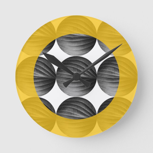 Reloj Redondo Mediano Abstract Mustard Yellow and Grey (Anverso)