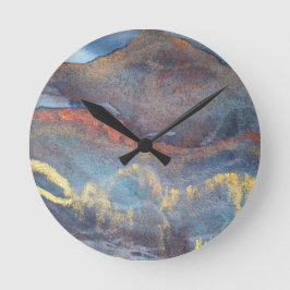 Reloj Redondo Mediano Abstract Navy Blue Gold Watercolor Elegante