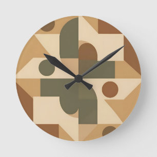 Reloj Redondo Mediano Abstracto Geométrico Boho Terroso