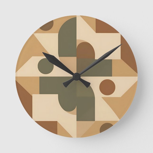 Reloj Redondo Mediano Abstracto Geométrico Boho Terroso (Anverso)