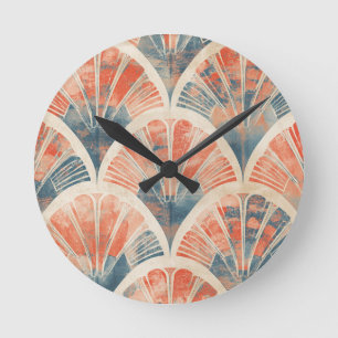 Reloj Redondo Mediano abstracto geométrico moderno Coral y Azul
