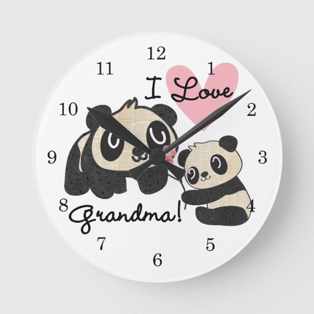 Reloj Redondo Mediano Abuela del amor de los osos de panda I (Anverso)