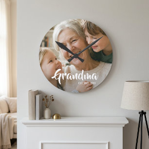 Reloj Redondo Mediano Abuela Estableció Foto De Letra Blanca Moderna
