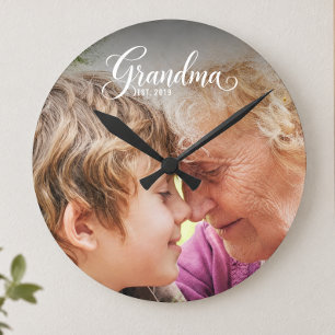 Reloj Redondo Mediano Abuela Estableció Foto de Letra Elegante Negra