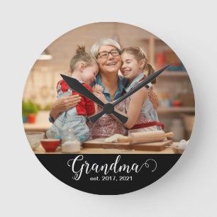 Reloj Redondo Mediano Abuela Estableció Regalo de Foto con Guión
