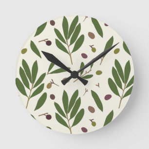 Reloj Redondo Mediano Aceitunas y ramas minimalistas - patrón sin costur