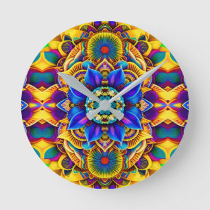 Reloj Redondo Mediano Acento Azul Sol Mandala