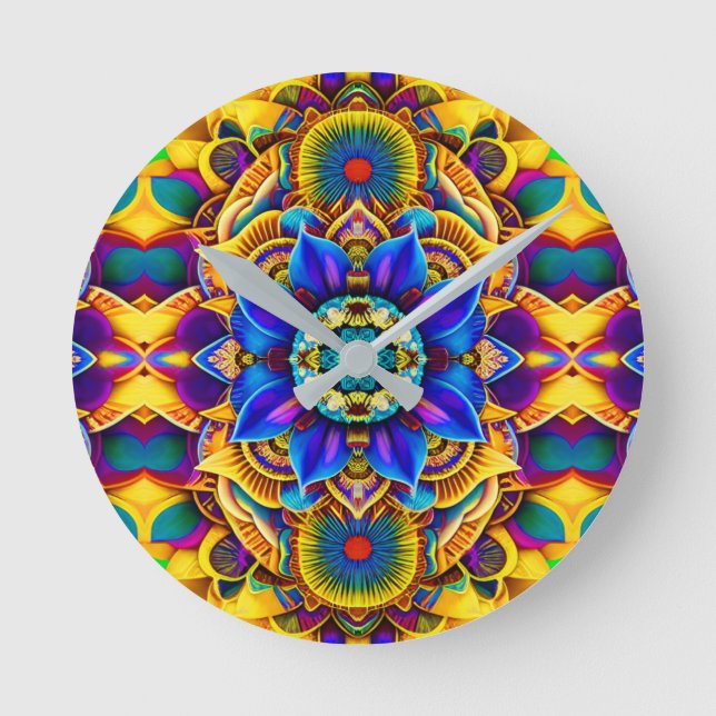 Reloj Redondo Mediano Acento Azul Sol Mandala (Anverso)