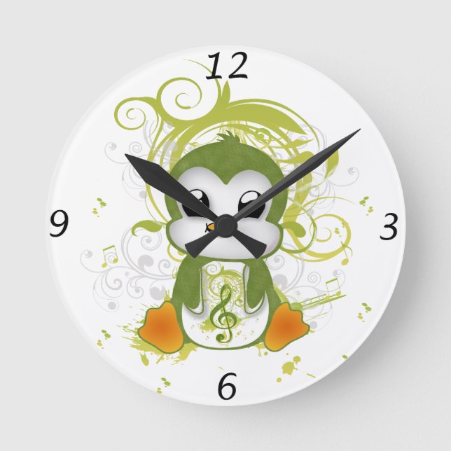 Reloj Redondo Mediano Acero de notas musicales de efecto esponjoso verde (Anverso)