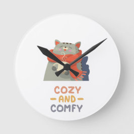 Reloj Redondo Mediano Acogedor y cómodo gato Naranja Scarf Invierno cáli