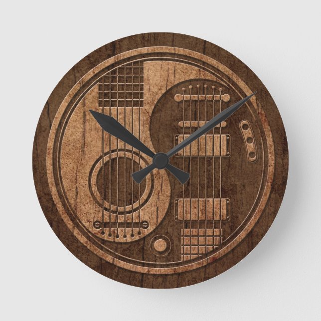 Reloj Redondo Mediano Acoustic Electric Guitars Yin Yang Wood Effect (Anverso)