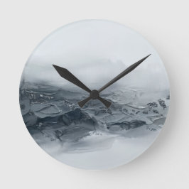 Reloj Redondo Mediano Acrílico de onda de montaña gris negra impasto 3D