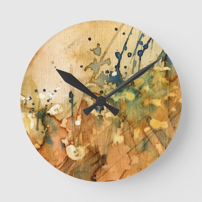 Reloj Redondo Mediano acuarela abstracta y fondo antiguo (Anverso)