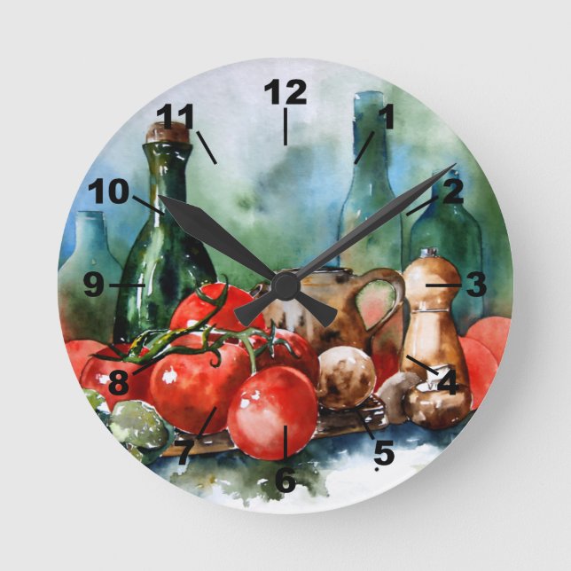 Reloj Redondo Mediano Acuarela Cocina Italiana Muro (Anverso)