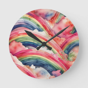 Reloj Redondo Mediano acuarela de arco iris
