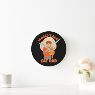 Reloj Redondo Mediano Acuarela de foto personalizada del mejor papá gato