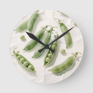Reloj Redondo Mediano Acuarela de Guisantes Verdes Frescos