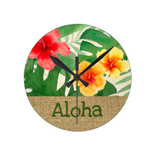 Reloj Redondo Mediano Acuarela de Luana Floral vívida tropical 