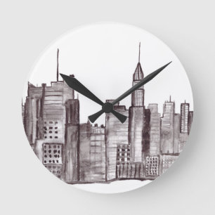 Reloj Redondo Mediano acuarela de Manhattan New York