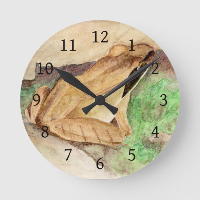 Reloj Redondo Mediano Acuarela de rana de madera (Anverso)
