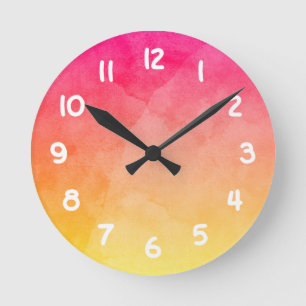 Reloj Redondo Mediano Acuarela de Rosa a Amarillo
