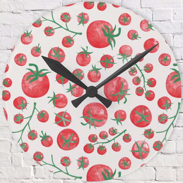 Reloj Redondo Mediano Acuarela de tomate Mediterráneo (Fun watercolor tomato Mediterranean pattern wall clock)