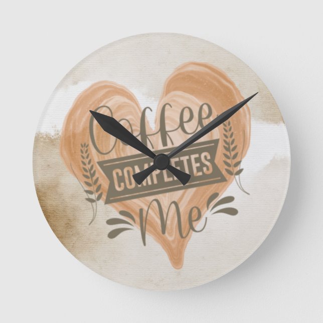 Reloj Redondo Mediano Acuarela "El café me completa" (Anverso)