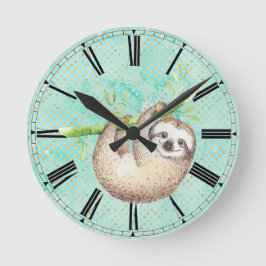 Reloj Redondo Mediano Acuarela Feliz Perezoso