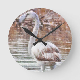 Reloj Redondo Mediano Acuarela Flamingo Exótico