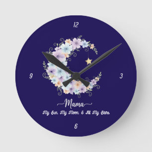 Reloj Redondo Mediano Acuarela Floral Luna Mamá