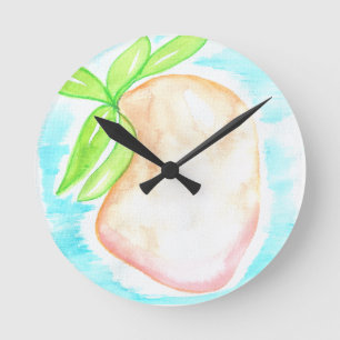 Reloj Redondo Mediano Acuarela Mango Pintado a Mano Cocina Tropical   