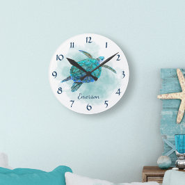 Reloj Redondo Mediano Acuarela Mar Turca Ocean Beach Name