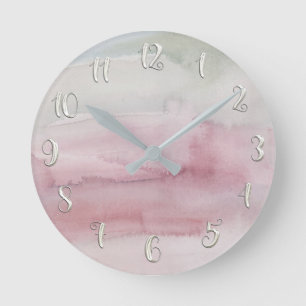 Reloj Redondo Mediano Acuarela moderna rosa gris glam personalizado
