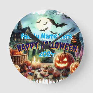 Reloj Redondo Mediano Acuarela nocturna de Eerie Halloween