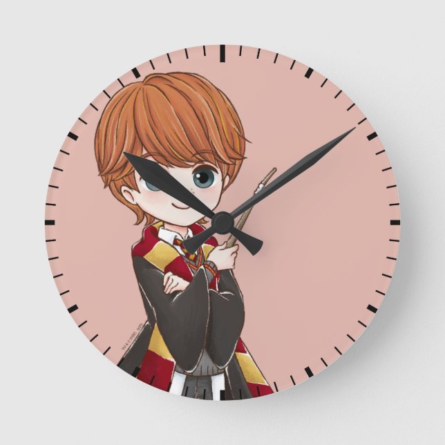 Reloj Redondo Mediano Acuarela Ron Weasley mágica (Anverso)