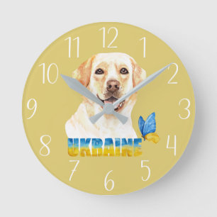 Reloj Redondo Mediano Acuarela Ucrania Labrador Retriever Amarillo y Mar