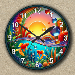 Reloj Redondo Mediano Acuario Abstracto Colorido Personalizable