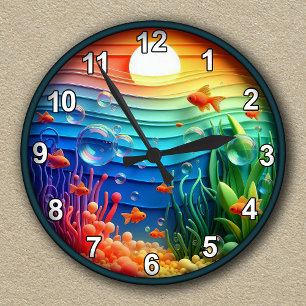 Reloj Redondo Mediano Acuario Abstracto Colorido Personalizable
