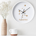 Reloj Redondo Mediano Acuario de oro del Rótulo Zodiaco moderno | Aire d<br><div class="desc">Acuario de oro del Rótulo Zodiaco moderno | Aire de elemento</div>