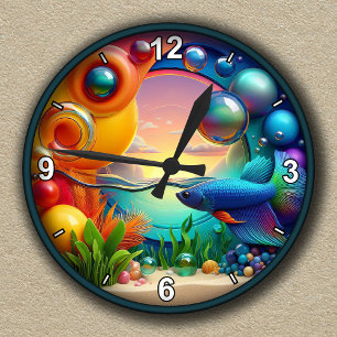 Reloj Redondo Mediano Acuario Tropical Vibrante Personalizable