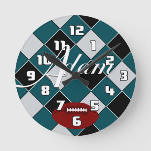 Reloj Redondo Mediano Adam Football Green Black Silver Check Clock