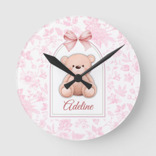 Reloj Redondo Mediano Adeline Diseño de guardería de osito rosado pers
