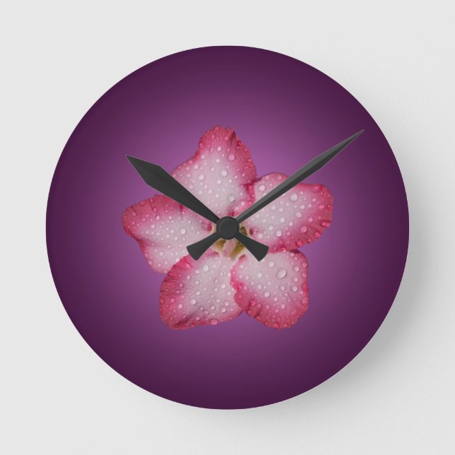 Reloj Redondo Mediano Adenium Flor Rosa Flora Gradiente Violeta (Anverso)