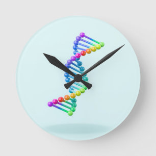 Reloj Redondo Mediano ADN de doble hélice 3D sobre fondo azul