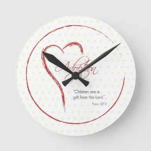 Reloj Redondo Mediano Adopción, puntos religiosos, amarillos con corazón