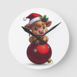Reloj Redondo Mediano adorable baby highland cow sitting